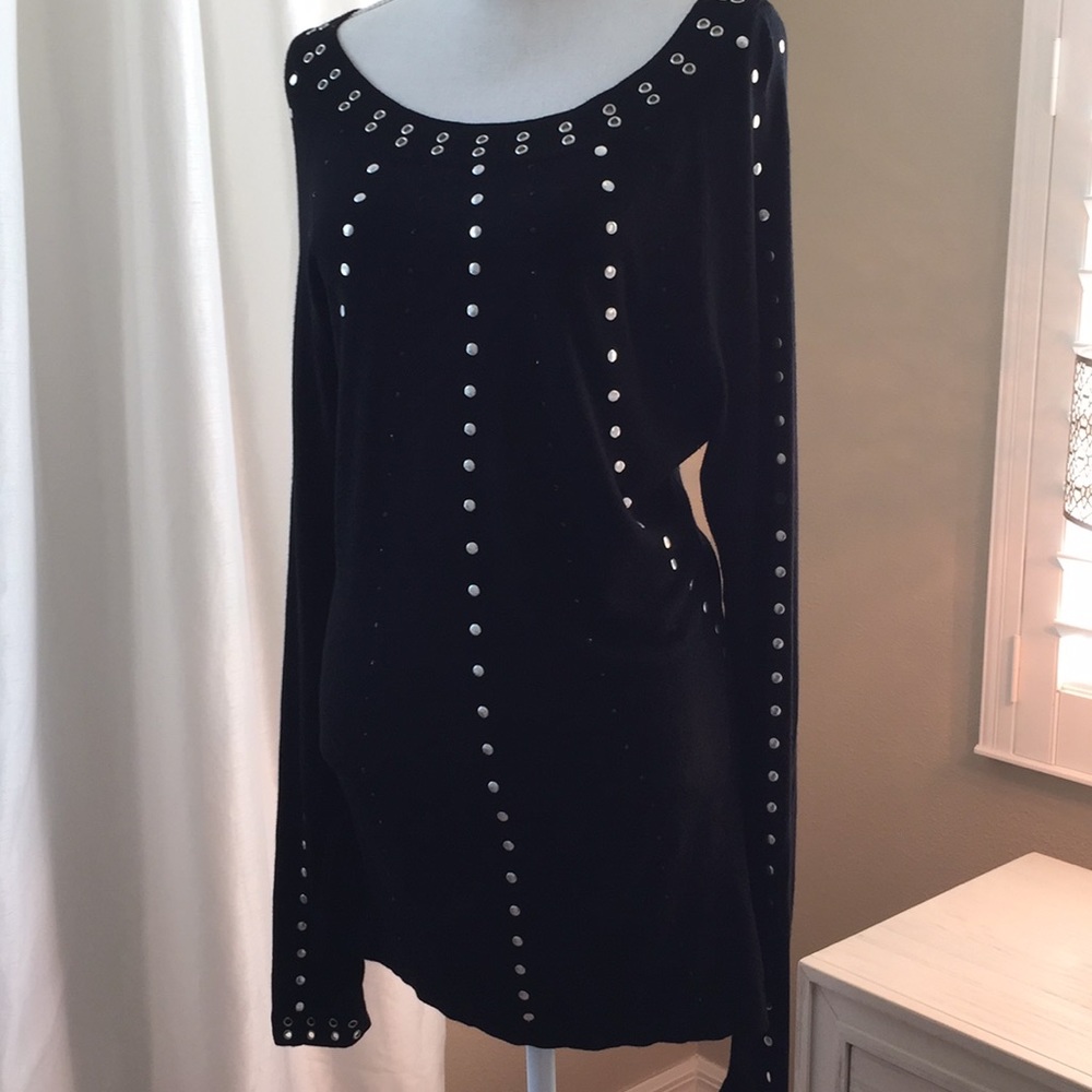 Cache embellished grommet tunic sweater